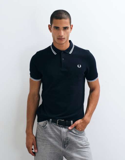 Fred Perry - Polo met logo en dubbel gekleurd randje in marineblauw en wit, 2 van 5