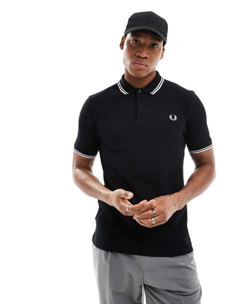 Fred Perry - Polo nera con logo e doppia riga a contrasto su colletto e maniche - view 1