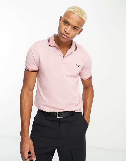 Fred Perry Polo rosa con righe doppie sui bordi ASOS