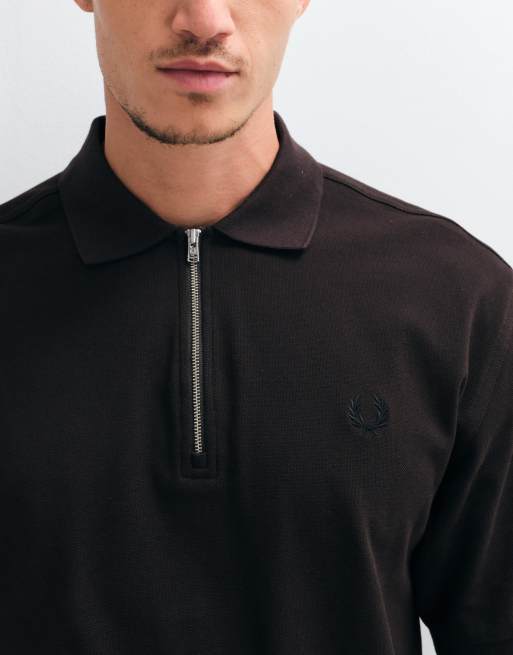 Fred Perry polo shirt con nastro rete da tennis in marrone scuro, 4 di 5