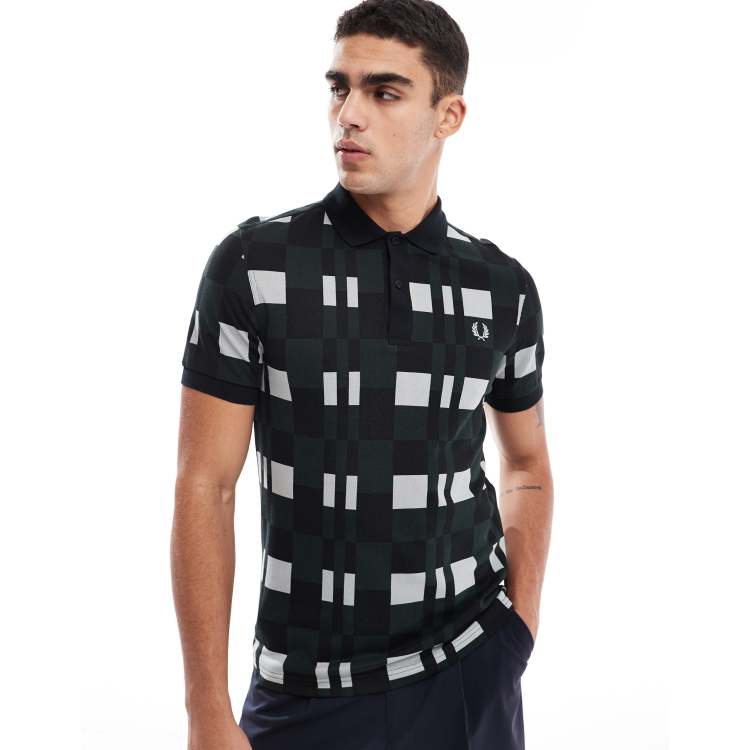 Fred Perry polo shirt in black and gray all over checked