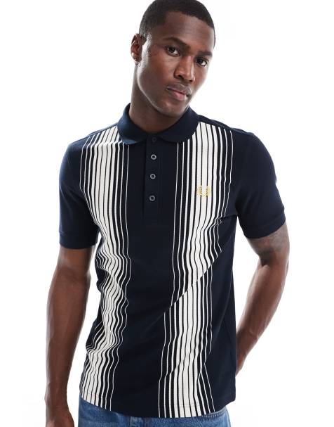 Fred Perry polo shirt in navy with vertical ombre stripes - view 1