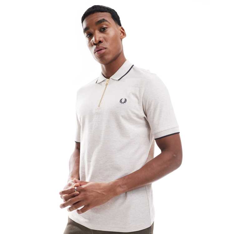Fred Perry polo shirt in off white crepe pique with zip | ASOS