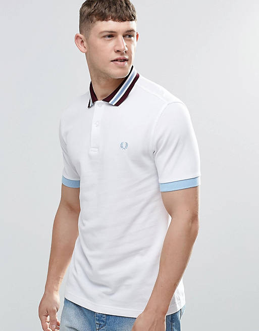 Fred Perry Polo Shirt With Bomber Stripe Slim Fit In White | ASOS