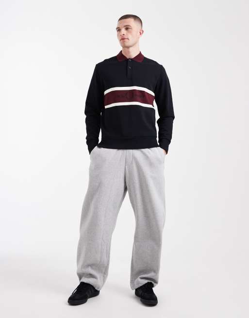 Fred Perry - Polo sweatshirt met paneel met geborduurd logo in zwart, 2 van 5