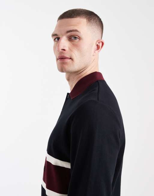Fred Perry - Polo sweatshirt met paneel met geborduurd logo in zwart, 4 van 5