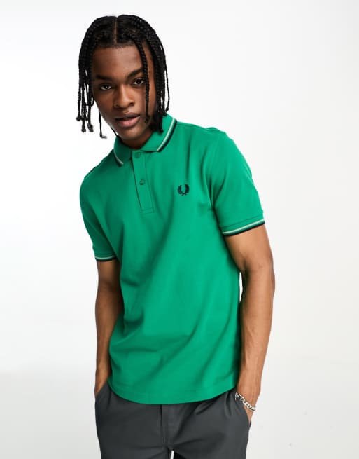 Fred Perry - Polo verde con doppia riga a contrasto sui bordi