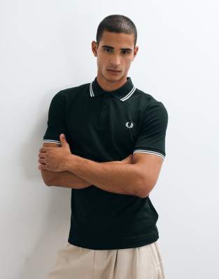 Fred Perry Uomo Verde - Polo In Cotone Notte/Bianco Neve - Tops - Xl - Immagine 5