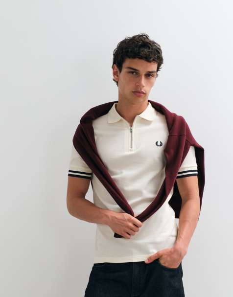 Fred Perry - Polo zippé à bordures contrastantes - Écru - view 1