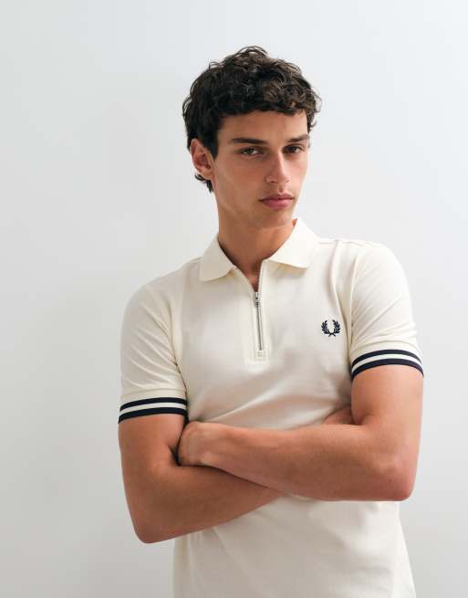 Fred Perry - Polo zippé à bordures contrastantes - Écru, 3 de 5