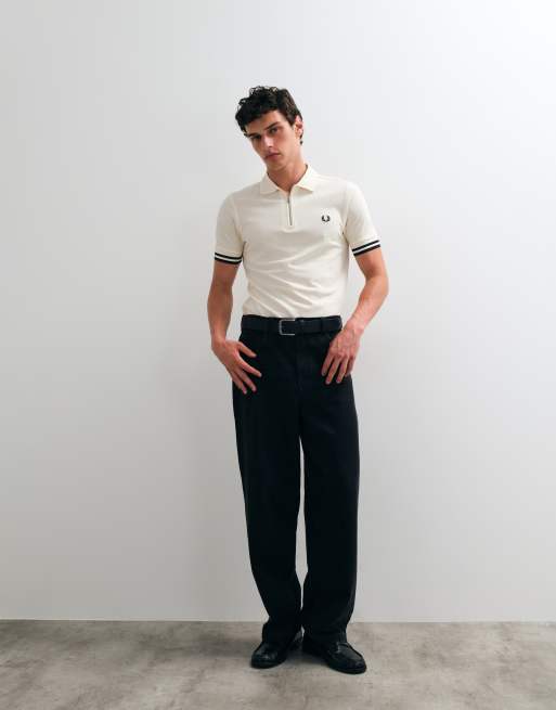 Fred Perry - Polo zippé à bordures contrastantes - Écru, 4 de 5