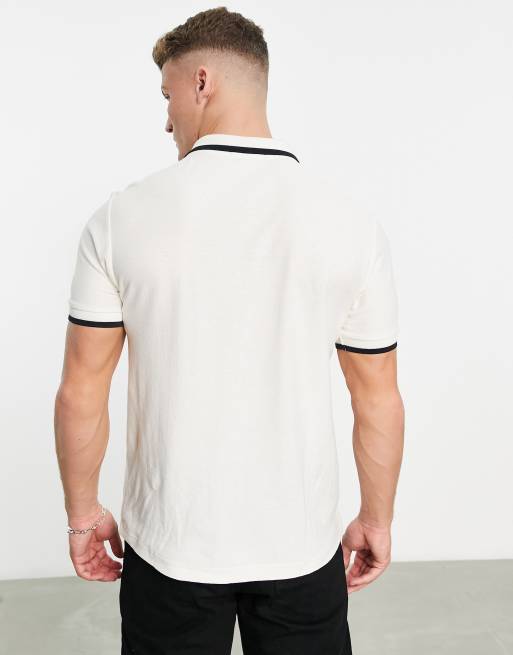 Fred Perry – Polohemd in Cremeweiß mit kurzem Reißverschluss, 2 von 4