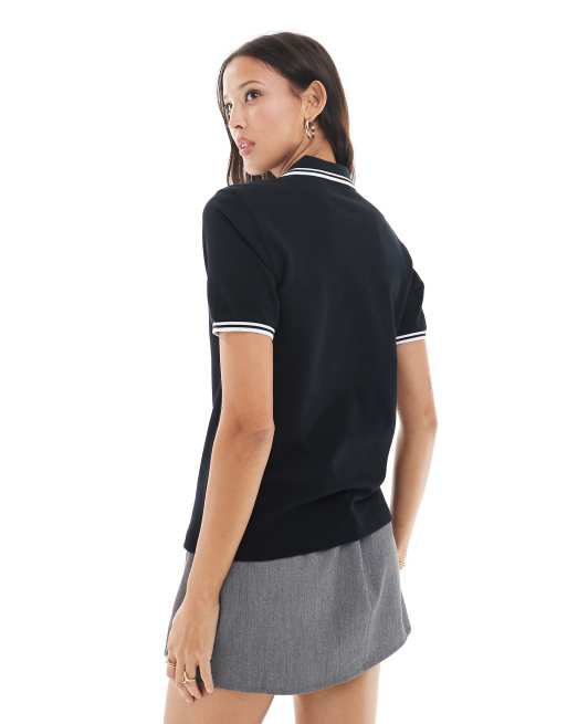 Fred Perry – Polohemd in Schwarz und Weiß mit doppelten Zierstreifen, 2 von 4