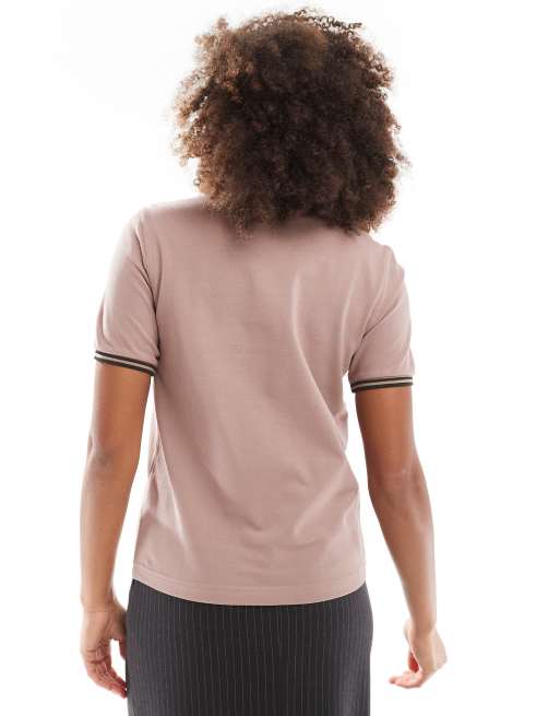Fred Perry – Polohemd in Staubrosa und Schwarz mit doppeltem Zierstreifen, 3 von 4