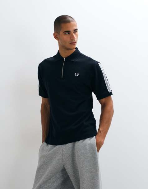 Fred Perry Polohemd mit Tennisnetzband in Dunkelmarineblau - view 1