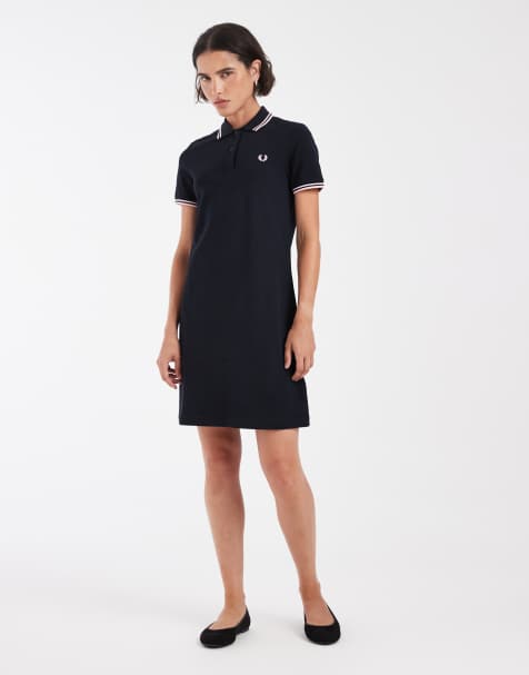 Fred Perry polojurk met dubbele bies in navy met roze bies - view 1