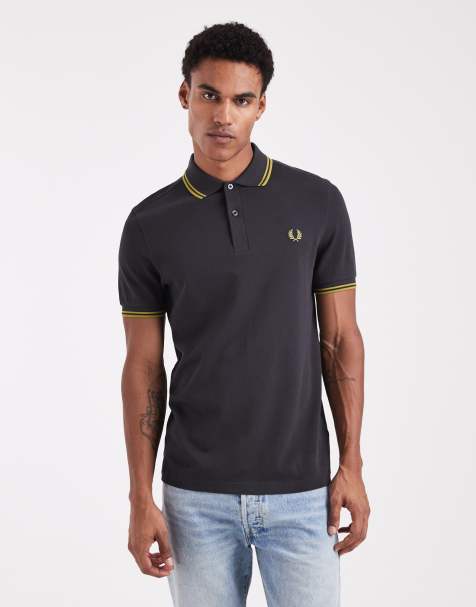Fred Perry – Poloshirt in Grau mit zwei gelben Zierstreifen - view 1