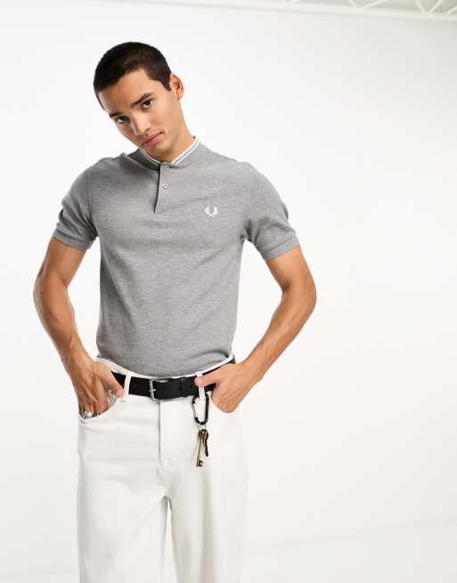Fred Perry - Poloshirt met bomber-halslijn in gemêleerd grijs