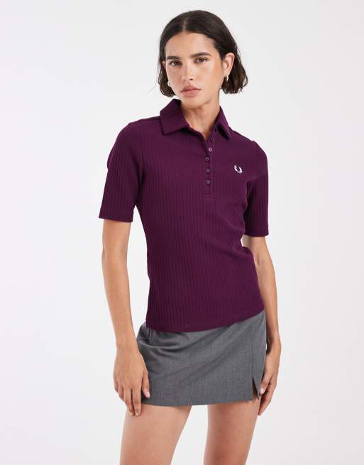 Fred Perry poloshirt met brede rib in pruimkleur, 2 van 4