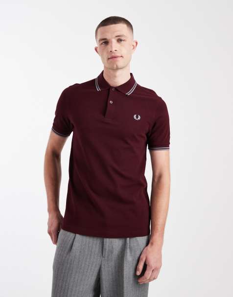 Fred Perry - Poloshirt met dubbel gekleurd randje en logo in bordeauxrood - view 1
