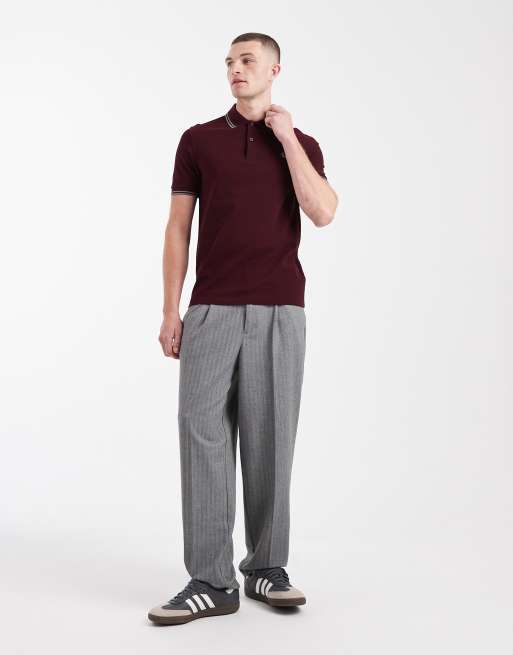 Fred Perry - Poloshirt met dubbel gekleurd randje en logo in bordeauxrood, 2 van 5