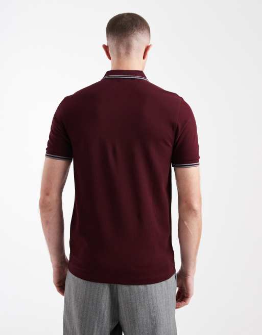 Fred Perry - Poloshirt met dubbel gekleurd randje en logo in bordeauxrood, 3 van 5