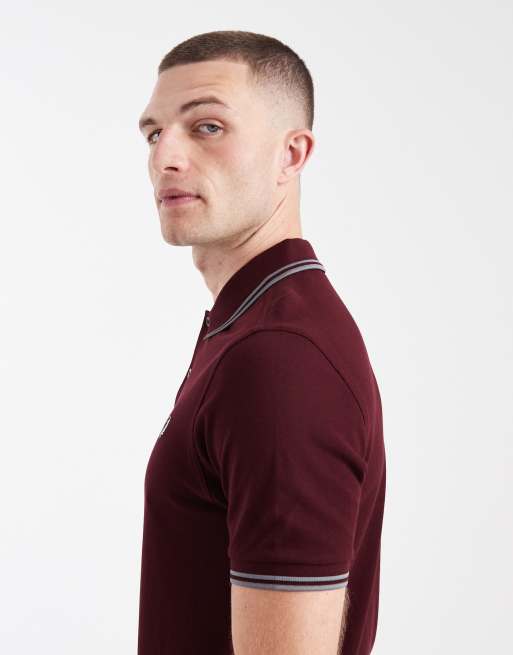 Fred Perry - Poloshirt met dubbel gekleurd randje en logo in bordeauxrood, 4 van 5