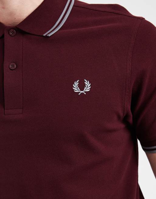 Fred Perry - Poloshirt met dubbel gekleurd randje en logo in bordeauxrood, 5 van 5