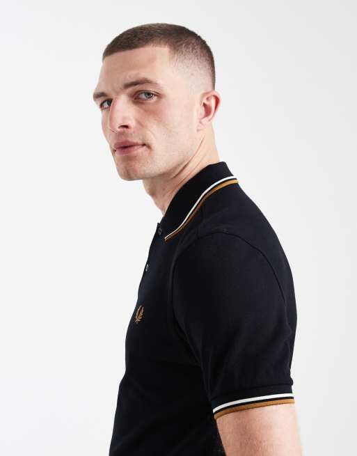 Fred Perry - Poloshirt met dubbel gekleurd randje en logo in zwart, 4 van 5