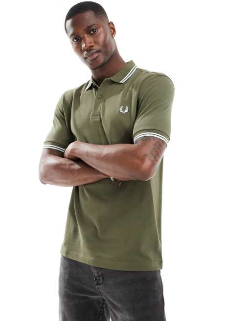 Fred Perry - Poloshirt met dubbel gekleurd randje in kakigroen