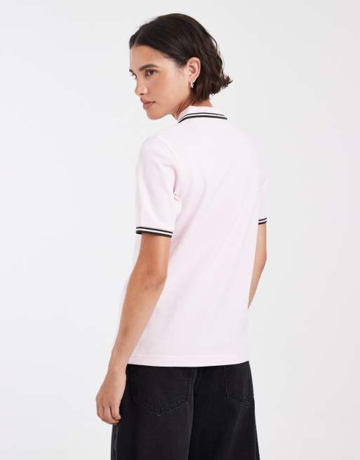 Fred Perry poloshirt met dubbele bies in babyroze met groene bies, 4 van 4