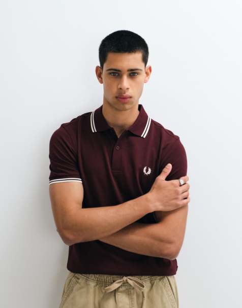Fred Perry poloshirt met dubbele bies in bordeauxrood - view 1