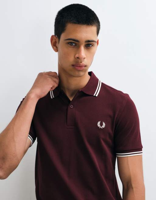 Fred Perry poloshirt met dubbele bies in bordeauxrood, 3 van 5
