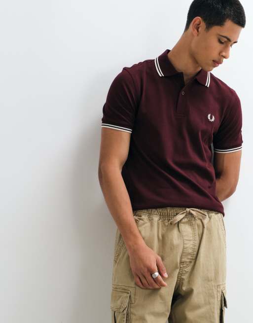 Fred Perry poloshirt met dubbele bies in bordeauxrood, 4 van 5