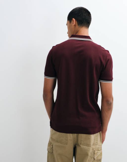 Fred Perry poloshirt met dubbele bies in bordeauxrood, 5 van 5