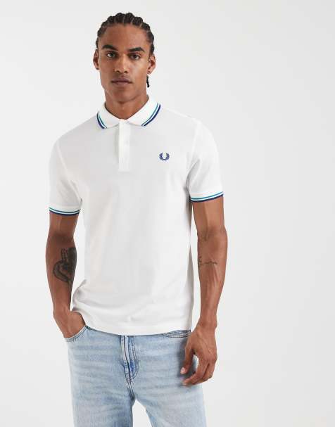 Fred Perry - Poloshirt met dubbelgekleurd randje en logo in wit - view 1