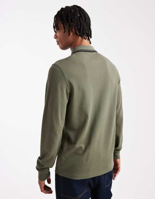 Fred Perry - Poloshirt met lange mouwen en contrastrand in kaki, 3 van 5