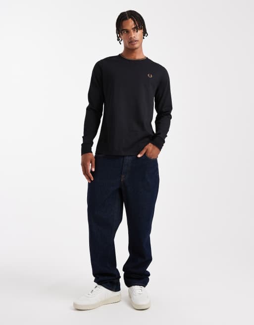 Fred Perry - Poloshirt met lange mouwen en contrastrand in zwart, 2 van 5