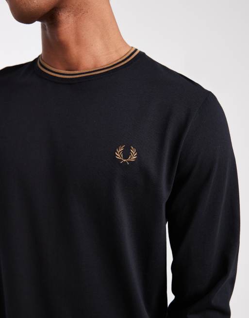 Fred Perry - Poloshirt met lange mouwen en contrastrand in zwart, 5 van 5