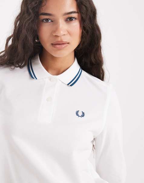 Fred Perry - Poloshirt met lange mouwen en contrastrandje in ecru - view 1