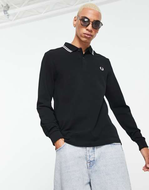 Fred Perry - Poloshirt met lange mouwen en dubbel gekleurd randje in zwart - view 1