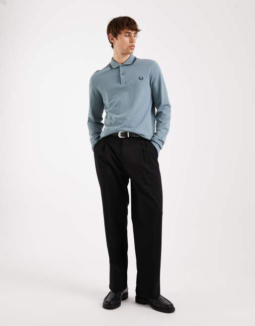 Fred Perry - Poloshirt met lange mouwen in blauw met zwarte biezen, 2 van 5