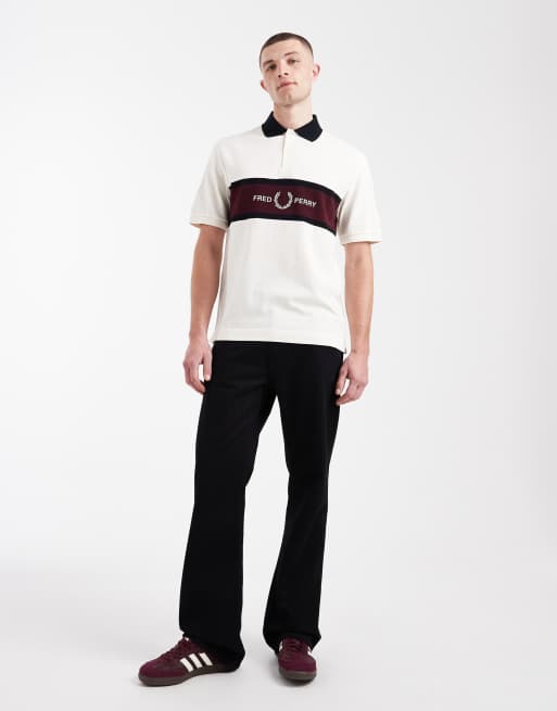 Fred Perry - Poloshirt met paneel met geborduurd logo in ecru, 2 van 5