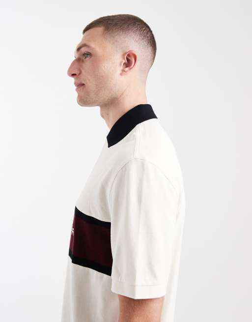Fred Perry - Poloshirt met paneel met geborduurd logo in ecru, 4 van 5