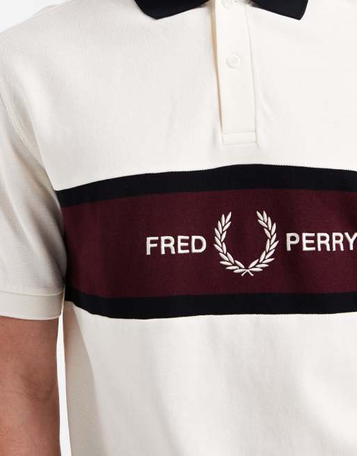 Fred Perry - Poloshirt met paneel met geborduurd logo in ecru, 5 van 5