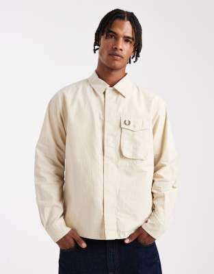 Fred Perry poplin overshirt in cream-White
