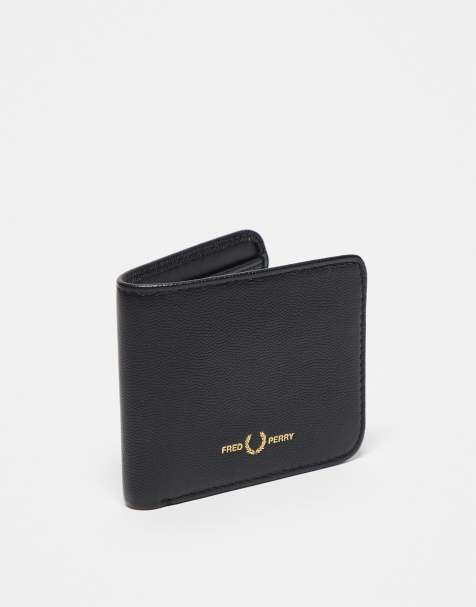 Fred Perry - Portefeuille à deux volets en cuir grainé - Noir - view 1