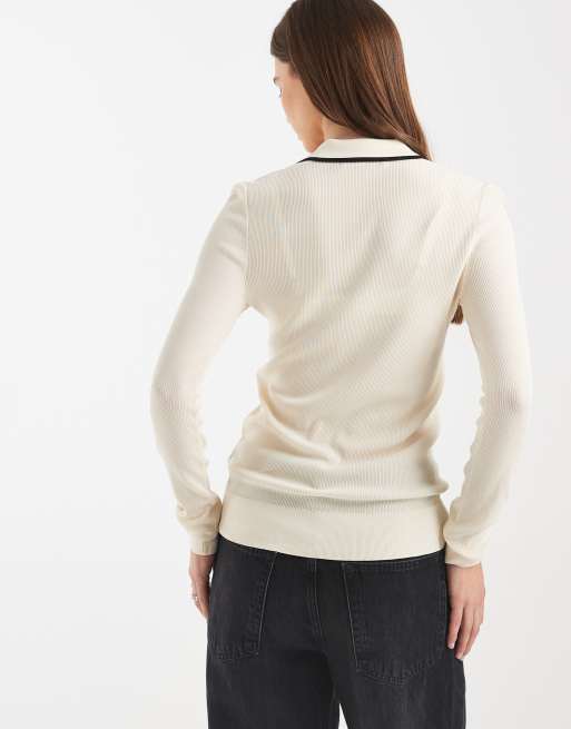 Fred Perry – Prążkowana dzianinowa koszula w kolorze écru, 4 z 4