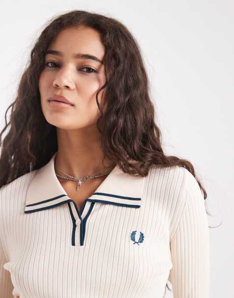 Fred Perry – Prążkowana dzianinowa koszulka polo w kolorze brzoskwiniowym - view 1