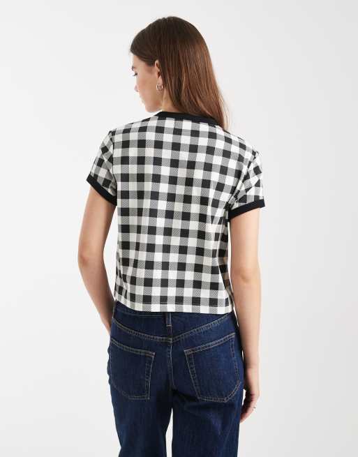 Fred Perry printed check logo t-shirt in black/white, 2 of 4